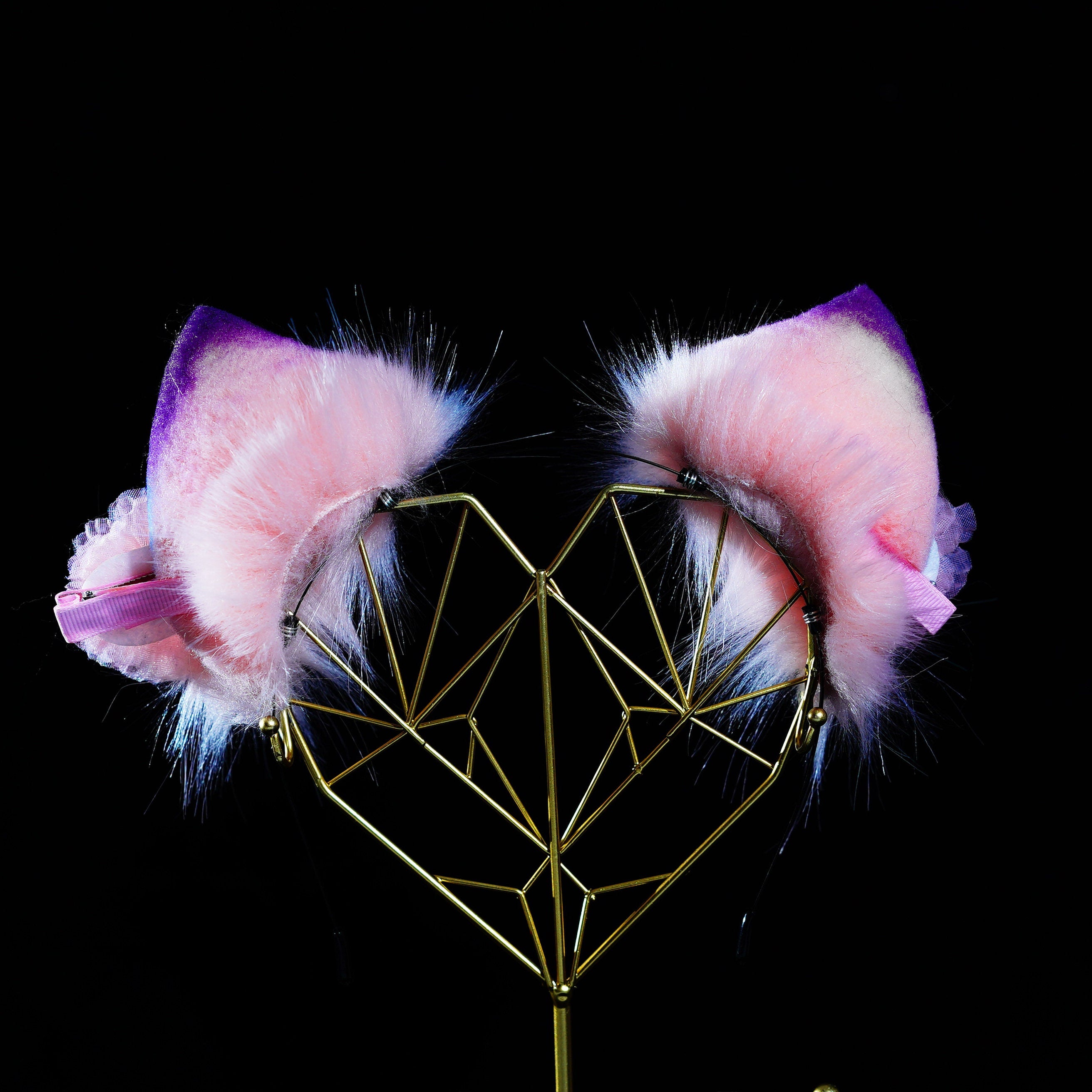 floral cat ears and tail, lolita cat ears headband, tail plug, ears ...
